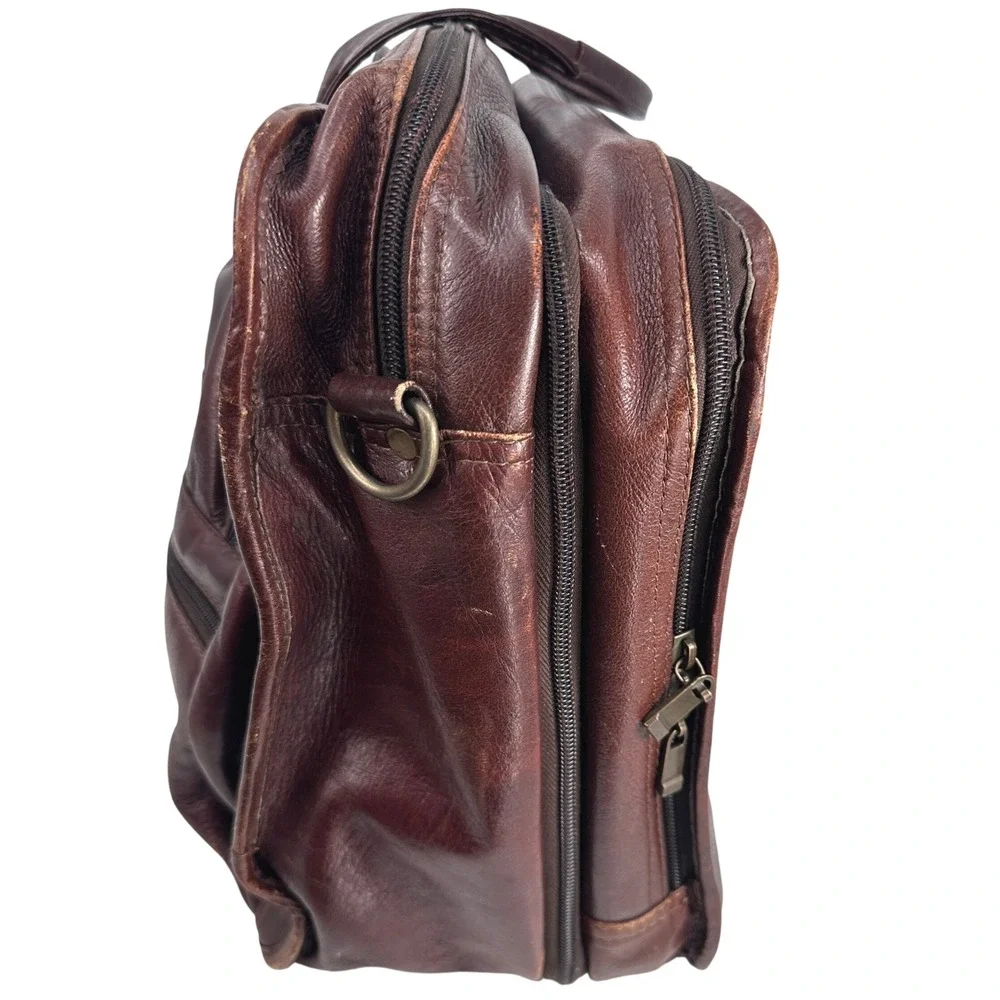 Vintage Genuine Leather Expandable Laptop Briefcase Attache Portfolio Brown